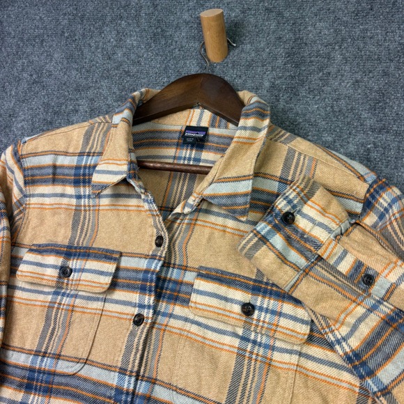 Patagonia Tops - Patagonia Fjord Flannel Shirt Womens Large L Tan Plaid Organic Cotton Button Up